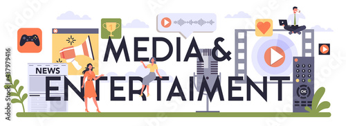 Media and entertainment industry typographic header. Multimedia communication