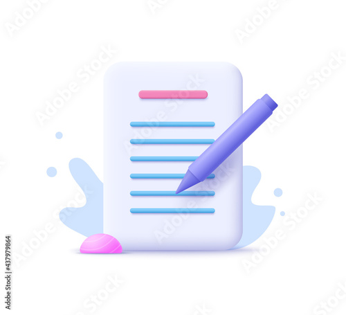 Copywriting, writing icon. Document concept. 3d vector illustration.