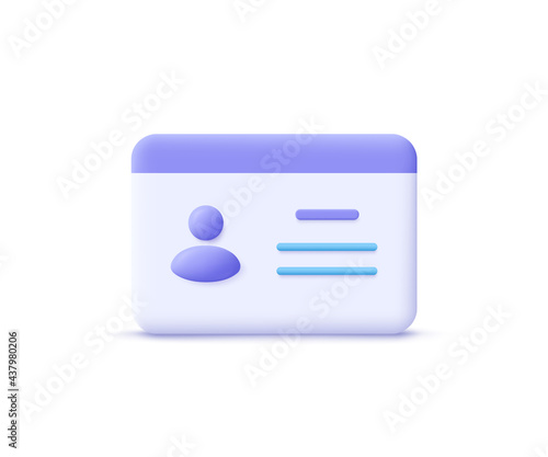 Driver license, id card, plastic card, badge icon. 3d vector illustration.
