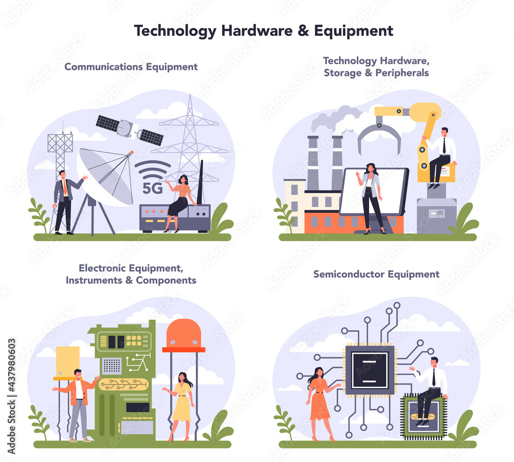 Technology hardware and equipment industry set. Electrical and semiconductor Technology hardware and equipment industry set. Electrical and semiconductor