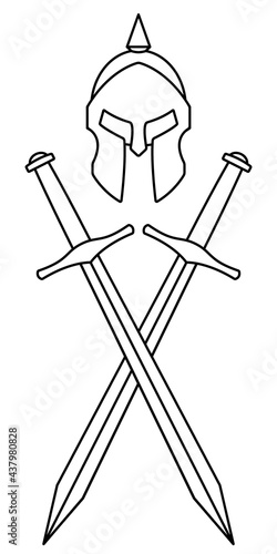 Helmet and swords contour illustration