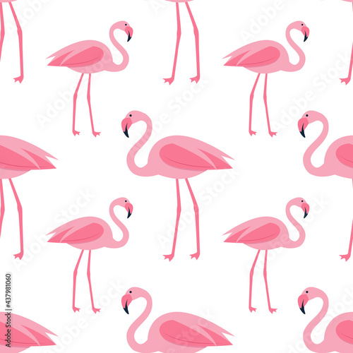 Seamless pattern of pink flamingos.