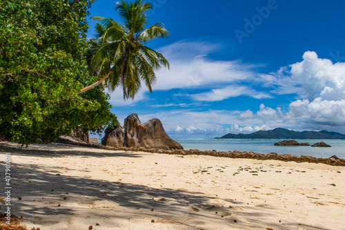Amazing tropical paradise Anse Takamaka beach on Seychelles.