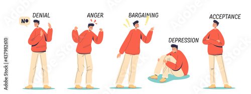Denial, anger, bargaining, depression and acceptance stages of emotional state and mental health
