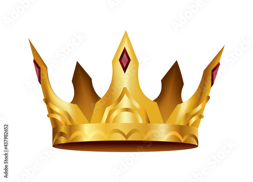 Realistic golden crown. Crowning headdress for king or queen. Royal noble aristocrat monarchy symbol. Monarch heraldic decoration