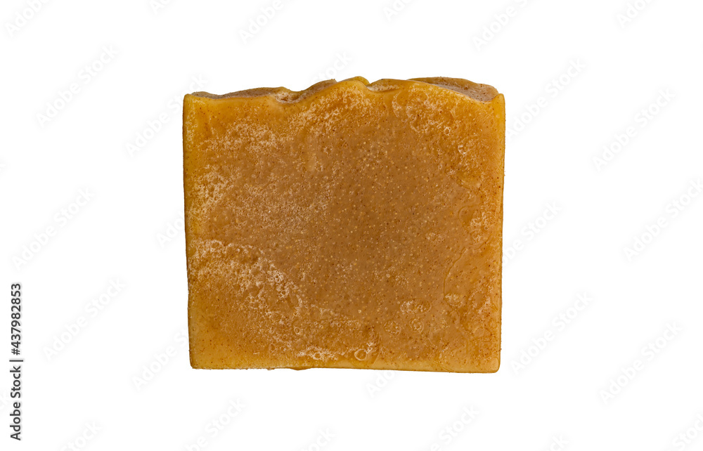 bar of vegetable soap on a white background close up