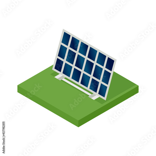 Isometric solar panel. Concept of clean energy. Clean ecological power. Eco renewable electric energy from sun. Icon for web