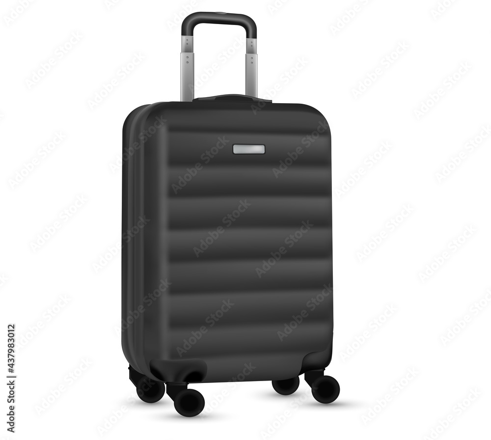 Travel suitcase isolated. Set of silver plastic luggage or vacation baggage bag on white background. Design of summer vacation holiday concept. Travel suitcase isolated. Set of silver plastic luggage or vacation baggage bag on white background. Design of summer vacation holiday concept.