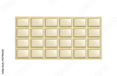 White chocolate bar. Unwrapped square piece of realistic sweet white chocolate isolated