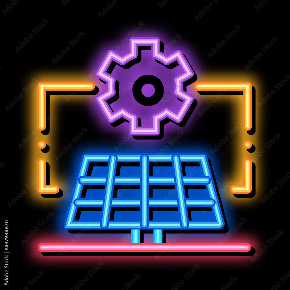 general solar setup neon light sign vector. Glowing bright icon general solar setup sign. transparent symbol illustration general solar setup neon light sign vector. Glowing bright icon general solar setup sign. transparent symbol illustration