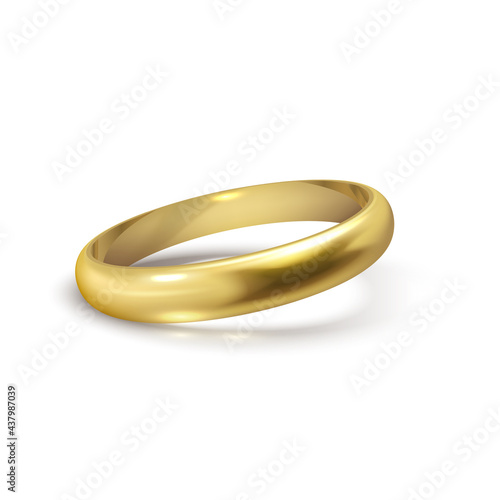 Realistic gold wedding ring isolated on white background symbol of love and marriage.