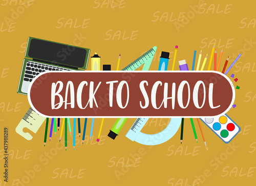Illustration of flyer back to school with sale text.