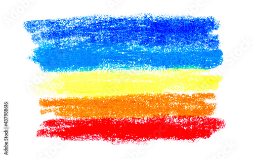 Oil pastel chalk painted strokes or smears from different colors isolated on white background