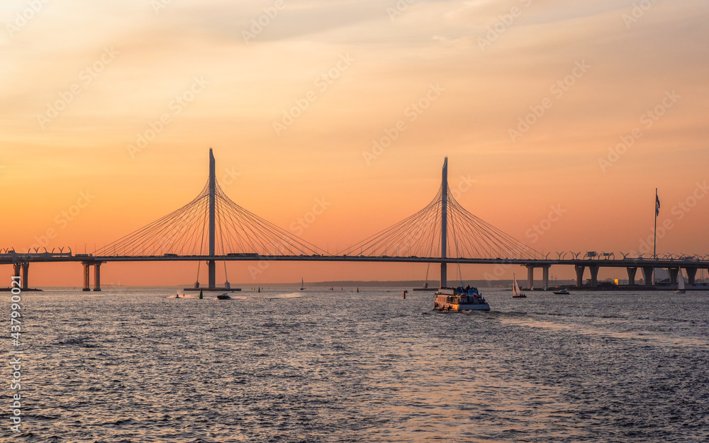 Evening panorama of the Neva River water area in St. Petersburg. Evening panorama of the Neva River water area in St. Petersburg.
