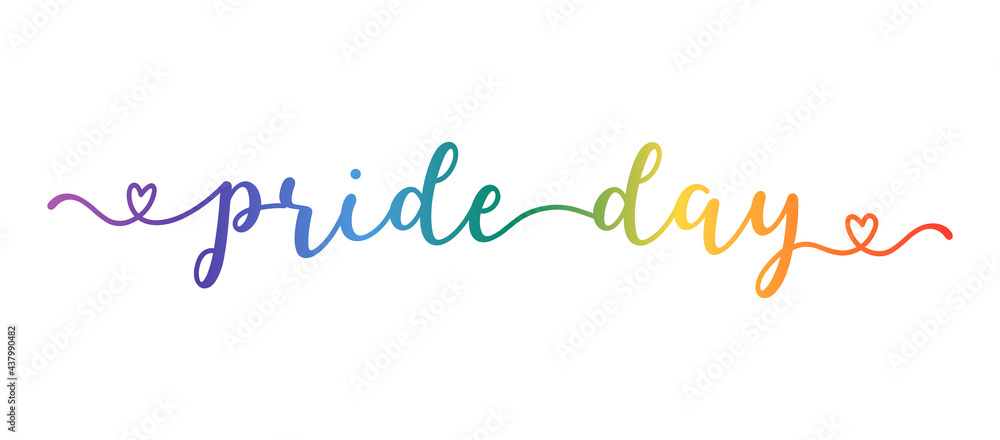 Handwritten Pride Day word as banner or logo. Lettering for postcard, invitation, poster, icon, label.