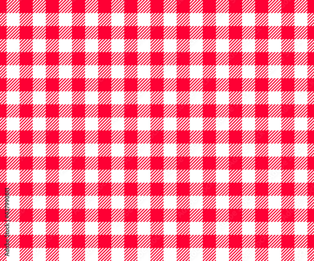 Vettoriale Stock Red and white checkered background with striped squares  for picnic blanket, tablecloth, plaid, shirt textile design. Gingham  seamless pattern. Fabric geometric texture. Vector flat illustration. |  Adobe Stock