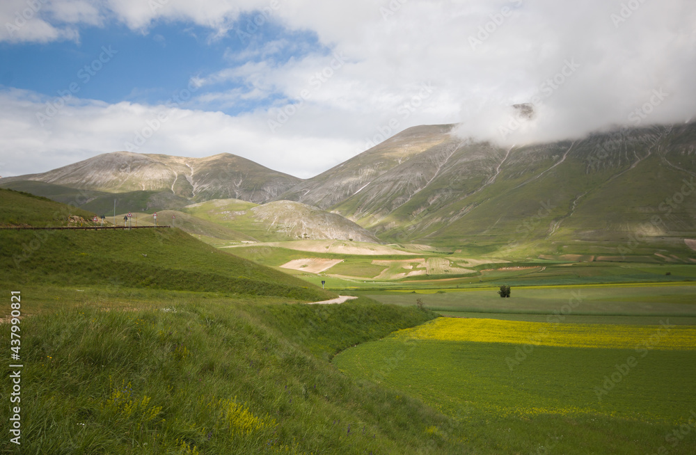 Fototapeta premium Panoramic view of Pian Grande during spring season in Umbria