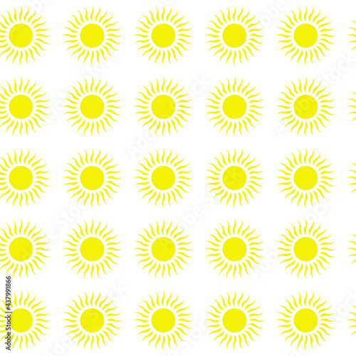 Sun emblem tribal symbol yellow and white seamless pattern.