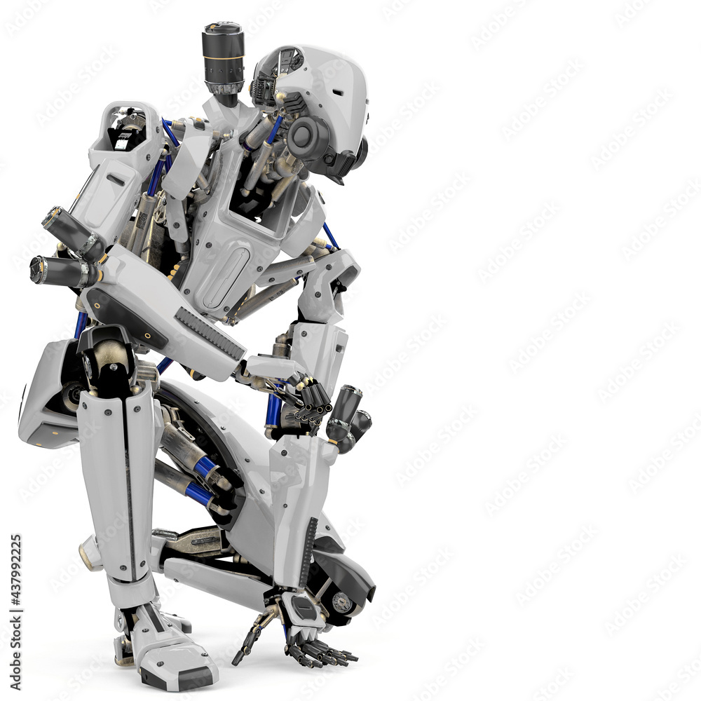 super robot is kneeling side view with copy space super robot is kneeling side view with copy space
