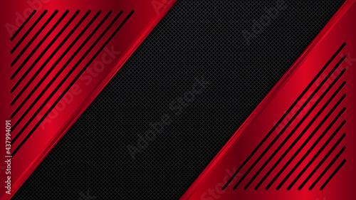 Black and red metal background. Vector metallic banner. Abstract technology background