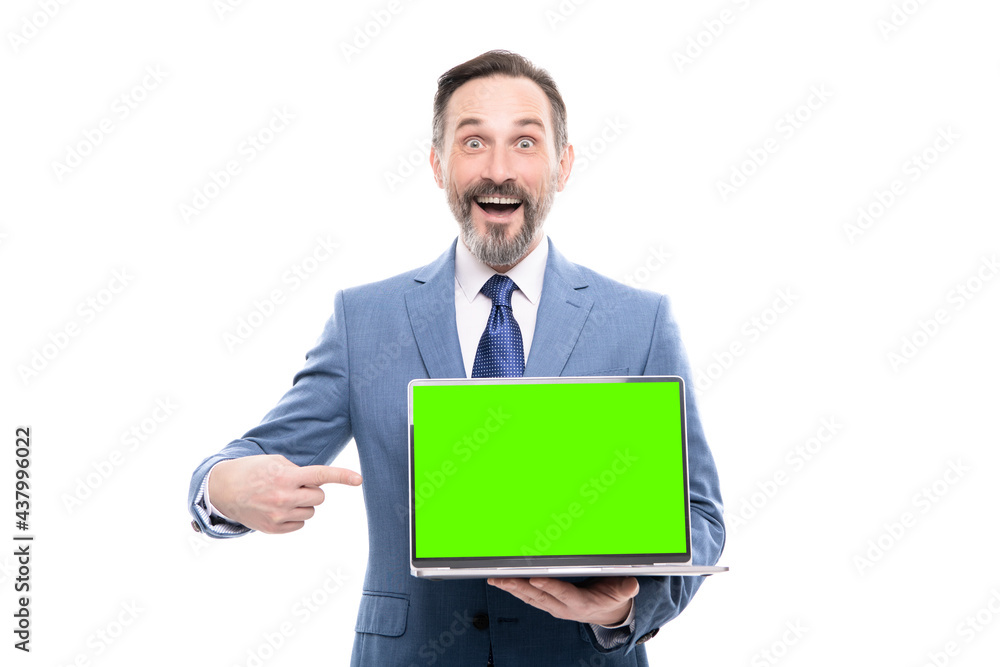 presentation on computer. office manager ready for video conference. presentation on computer. office manager ready for video conference.