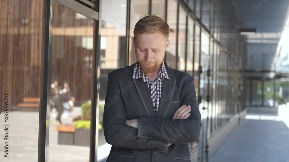 businessman worries and waits at the office door businessman worries and waits at the office door