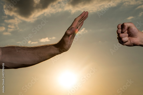 Hands concept. Strong. Sunset. Hand man. Life. Photo. Background. 
