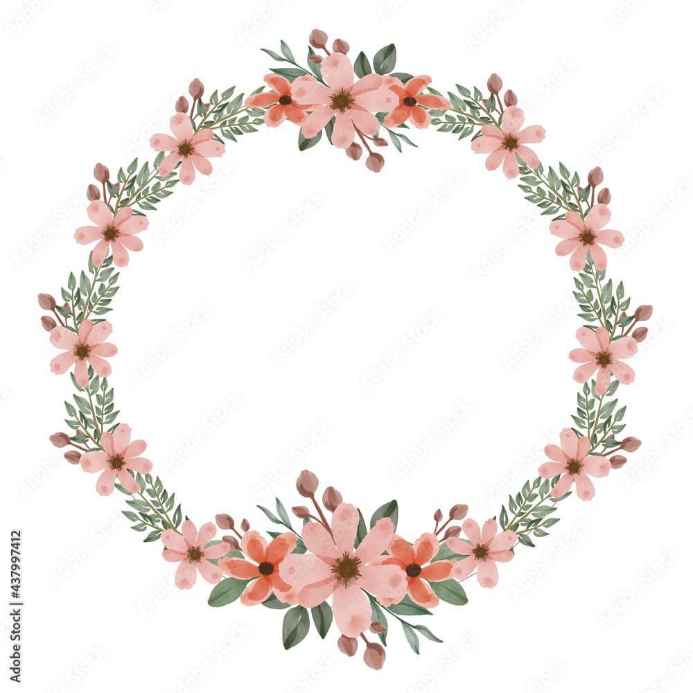 orange wreath. Arrangement watercolor of orange and peach flower for greeting and wedding invitation