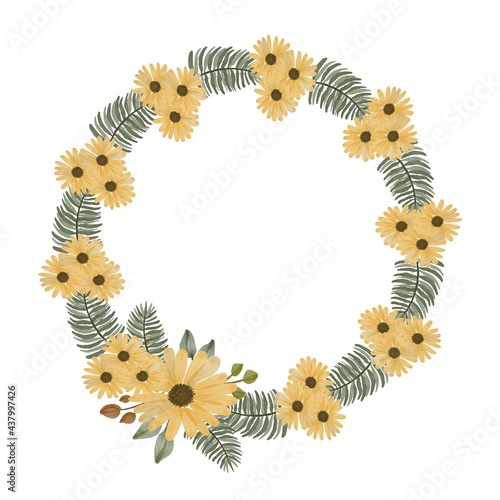sunflower wreath. Arrangement watercolor of sunflower frame in circle