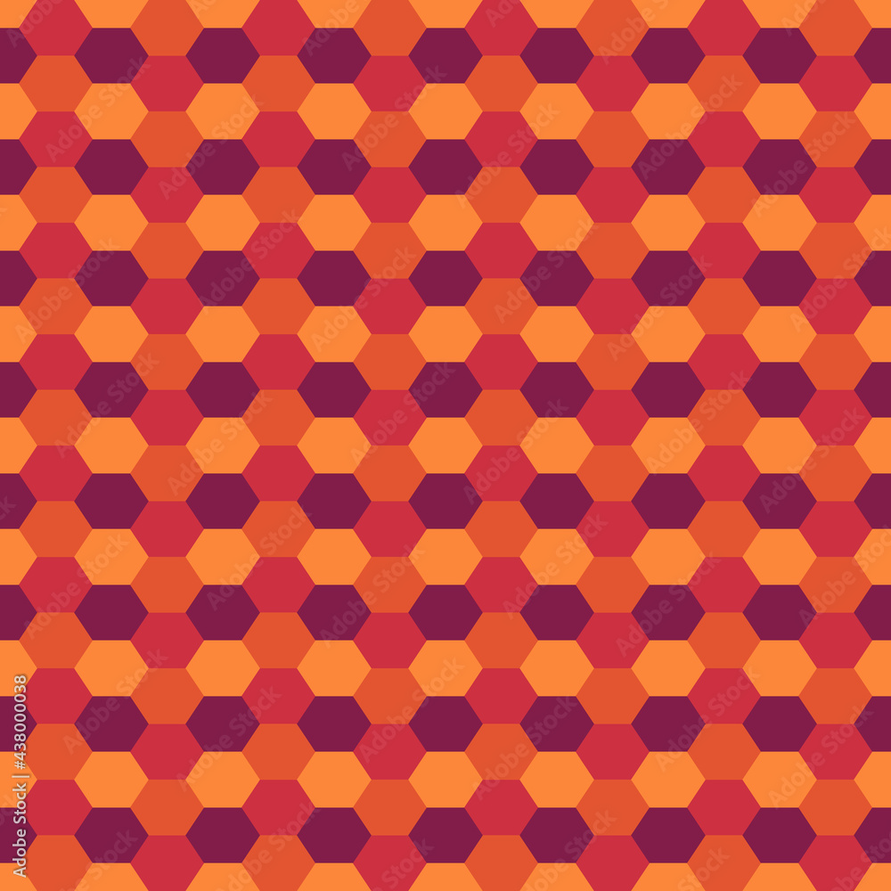 Seamless pattern. Hexagons ornament. Tiles background. Hexahedrons wallpaper. Ethnic motif. Geometrical backdrop. Digital paper. Web designing. Mosaic textile print. Vector arwork
