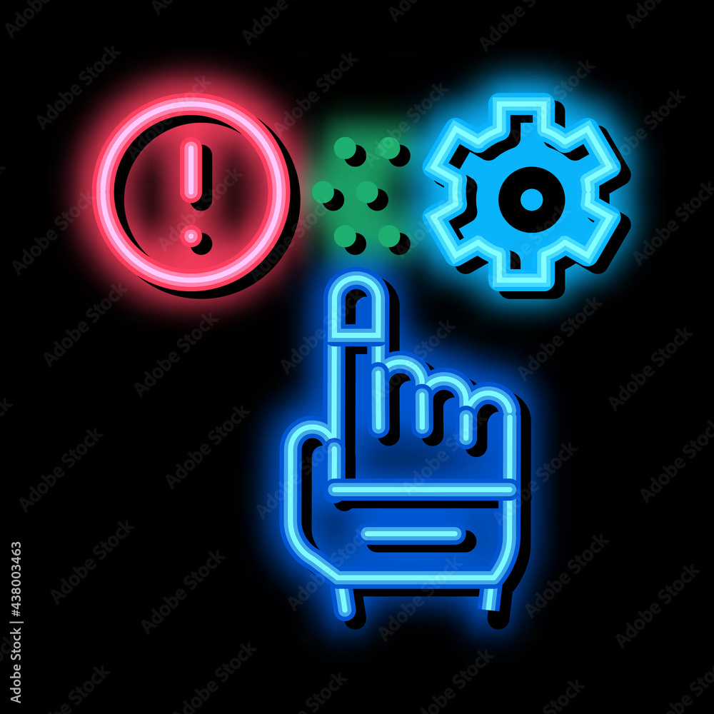 error in automated settings neon light sign vector. Glowing bright icon error in automated settings sign. transparent symbol illustration error in automated settings neon light sign vector. Glowing bright icon error in automated settings sign. transparent symbol illustration