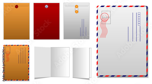 set of big envelope blank template or postal business mail with rubber stamp or template realistic mock up big letter envelope with blank paper inside. eps vector