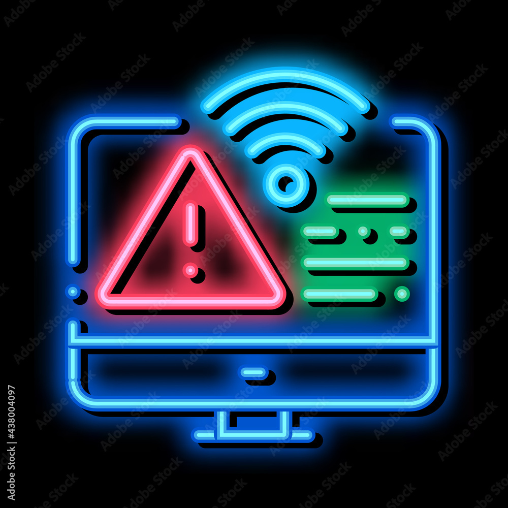 wifi error neon light sign vector. Glowing bright icon wifi error sign. transparent symbol illustration wifi error neon light sign vector. Glowing bright icon wifi error sign. transparent symbol illustration