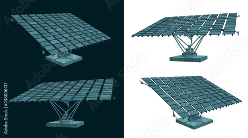 Solar panels with automatic positioning system color drawings
