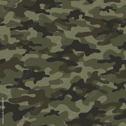 Military green camouflage seamless pattern. Four colors. Forest style. Vector design.