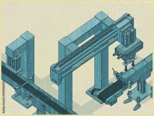 Automated factory line retro poster