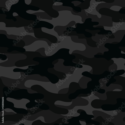black Military camouflage seamless pattern. Four colors. Forest style. Vector design.