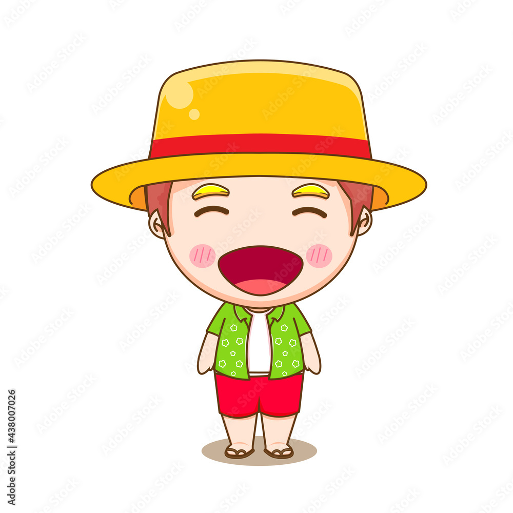 Cute boy on tropical summer cartoon illustration
