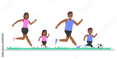 Happy family character vector design. Parents with children playing football.