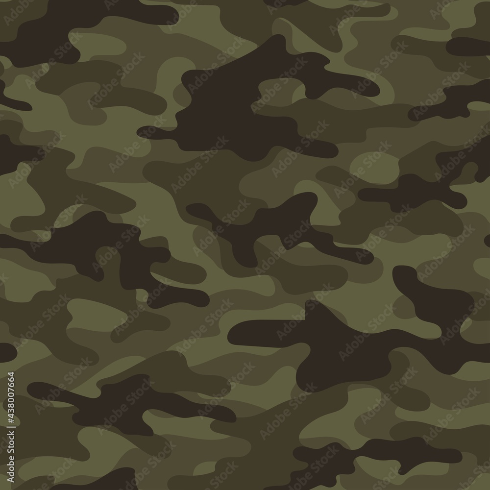 Digital camouflage seamless pattern. Military green texture. Abstract army or hunting masking ornament. Classic background. Vector design illustration.