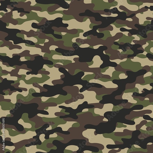Digital camouflage seamless pattern. green Military texture. Abstract army or hunting masking ornament. Classic background. Vector design illustration.