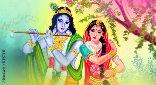 Radha Krishna, Lord Krishna, Radha Krishna Painting with colorful background photo