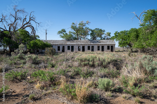 Old, long abandoned motel in the Route 66 ghost town of Glenrio Texas, right on the New Mexico border photo