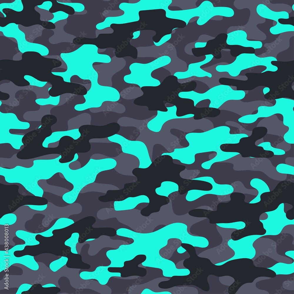blue Camouflage background. Seamless pattern.Vector. Outdoor images.