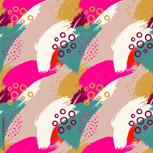 Seamless pattern with multicolor stains. Colorful abstract background with brush strokes.