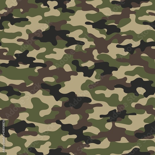 Camouflage texture seamless. Abstract military green camouflage background for fabric. Vector illustration