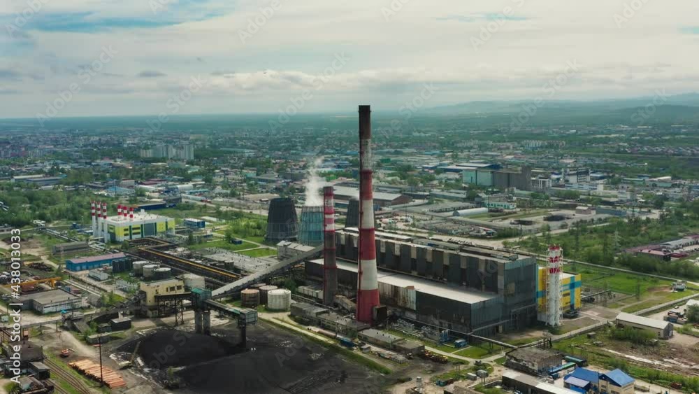 Aerial view of a thermal power plant. Cogeneration plant. Aerial view of a thermal power plant. Cogeneration plant.