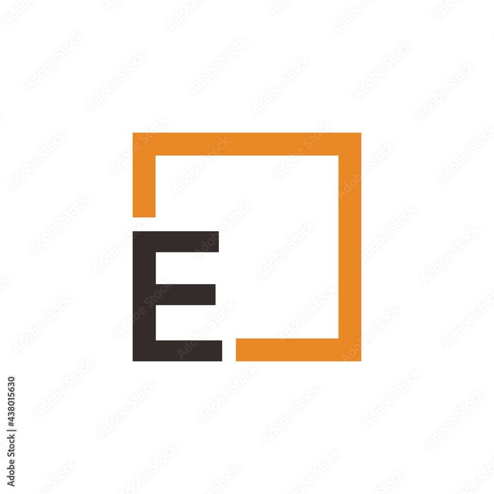 Letter E Logo design with square frame line Letter E Logo design with square frame line