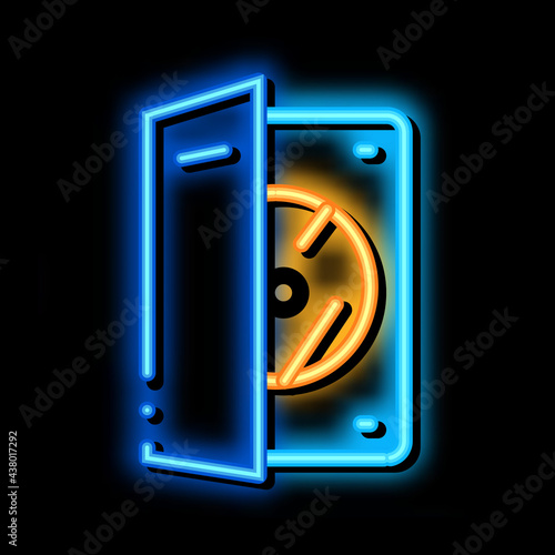 disk scratch protection neon light sign vector. Glowing bright icon disk scratch protection sign. transparent symbol illustration