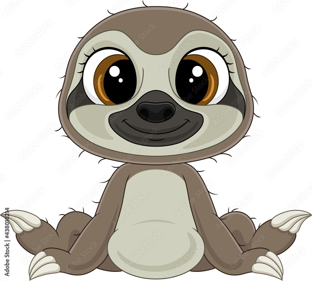 Fototapeta premium Cartoon funny baby sloth sitting
